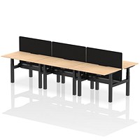 Air 6 Person Sit-Standing Scalloped Bench Desk with Charcoal Straight Screen, Back to Back, 6 x 1200mm (800mm Deep), Black Frame, Maple