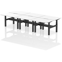 Air 6 Person Sit-Standing Scalloped Bench Desk, Back to Back, 6 x 1200mm (800mm Deep), Black Frame, White