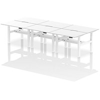 Air 6 Person Sit-Standing Scalloped Bench Desk, Back to Back, 6 x 1200mm (800mm Deep), White Frame, White