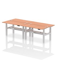 Air 4 Person Sit-Standing Bench Desk, Back to Back, 4 x 1400mm (600mm Deep), Silver Frame, Beech