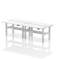 Air 4 Person Sit-Standing Bench Desk, Back to Back, 4 x 1400mm (600mm Deep), Silver Frame, White