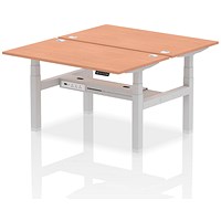 Air 2 Person Sit-Standing Bench Desk, Back to Back, 2 x 1400mm (800mm Deep), Silver Frame, Beech