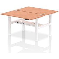 Air 2 Person Sit-Standing Bench Desk, Back to Back, 2 x 1400mm (800mm Deep), White Frame, Beech