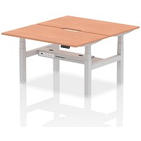 Air 2 Person Sit-Standing Scalloped Bench Desk, Back to Back, 2 x 1400mm (800mm Deep), Silver Frame, Beech