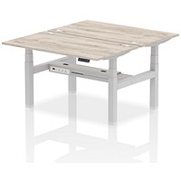 Air 2 Person Sit-Standing Bench Desk, Back to Back, 2 x 1400mm (800mm Deep), Silver Frame, Grey Oak