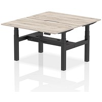 Air 2 Person Sit-Standing Scalloped Bench Desk, Back to Back, 2 x 1400mm (800mm Deep), Black Frame, Grey Oak