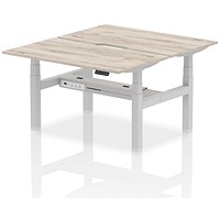 Air 2 Person Sit-Standing Scalloped Bench Desk, Back to Back, 2 x 1400mm (800mm Deep), Silver Frame, Grey Oak