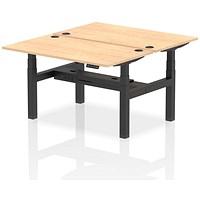 Air 2 Person Sit-Standing Bench Desk, Back to Back, 2 x 1400mm (800mm Deep), Black Frame, Maple
