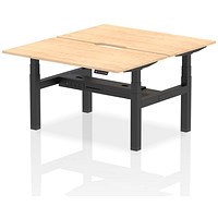 Air 2 Person Sit-Standing Scalloped Bench Desk, Back to Back, 2 x 1400mm (800mm Deep), Black Frame, Maple