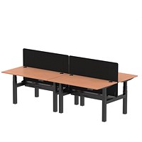 Air 4 Person Sit-Standing Bench Desk with Charcoal Straight Screen, Back to Back, 4 x 1400mm (800mm Deep), Black Frame, Beech