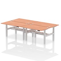 Air 4 Person Sit-Standing Bench Desk, Back to Back, 4 x 1400mm (800mm Deep), Silver Frame, Beech