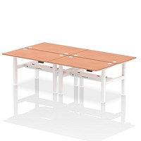 Air 4 Person Sit-Standing Bench Desk, Back to Back, 4 x 1400mm (800mm Deep), White Frame, Beech