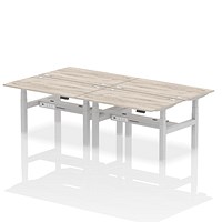 Air 4 Person Sit-Standing Bench Desk, Back to Back, 4 x 1400mm (800mm Deep), Silver Frame, Grey Oak