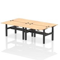 Air 4 Person Sit-Standing Bench Desk, Back to Back, 4 x 1400mm (800mm Deep), Black Frame, Maple