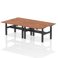 Air 4 Person Sit-Standing Scalloped Bench Desk, Back to Back, 4 x 1400mm (800mm Deep), Black Frame, Walnut