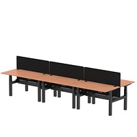 Air 6 Person Sit-Standing Bench Desk with Charcoal Straight Screen, Back to Back, 6 x 1400mm (800mm Deep), Black Frame, Beech