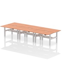 Air 6 Person Sit-Standing Scalloped Bench Desk, Back to Back, 6 x 1400mm (800mm Deep), Silver Frame, Beech