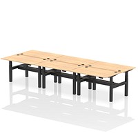 Air 6 Person Sit-Standing Bench Desk, Back to Back, 6 x 1400mm (800mm Deep), Black Frame, Maple