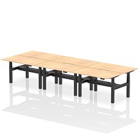 Air 6 Person Sit-Standing Scalloped Bench Desk, Back to Back, 6 x 1400mm (800mm Deep), Black Frame, Maple