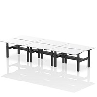 Air 6 Person Sit-Standing Scalloped Bench Desk, Back to Back, 6 x 1400mm (800mm Deep), Black Frame, White