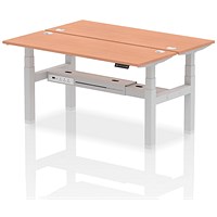 Air 2 Person Sit-Standing Bench Desk, Back to Back, 2 x 1600mm (600mm Deep), Silver Frame, Beech