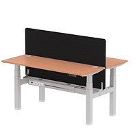 Air 2 Person Sit-Standing Bench Desk with Charcoal Straight Screen, Back to Back, 2 x 1600mm (600mm Deep), Silver Frame, Beech