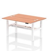 Air 2 Person Sit-Standing Bench Desk, Back to Back, 2 x 1600mm (600mm Deep), White Frame, Beech
