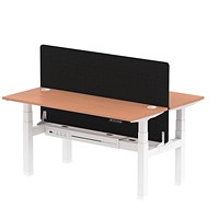 Air 2 Person Sit-Standing Bench Desk with Charcoal Straight Screen, Back to Back, 2 x 1600mm (600mm Deep), White Frame, Beech