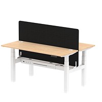Air 2 Person Sit-Standing Bench Desk with Charcoal Straight Screen, Back to Back, 2 x 1600mm (600mm Deep), White Frame, Maple