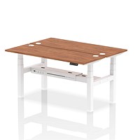 Air 2 Person Sit-Standing Bench Desk, Back to Back, 2 x 1600mm (600mm Deep), White Frame, Walnut