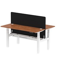 Air 2 Person Sit-Standing Bench Desk with Charcoal Straight Screen, Back to Back, 2 x 1600mm (600mm Deep), White Frame, Walnut