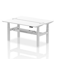 Air 2 Person Sit-Standing Bench Desk, Back to Back, 2 x 1600mm (600mm Deep), Silver Frame, White