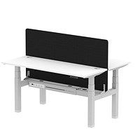 Air 2 Person Sit-Standing Bench Desk with Charcoal Straight Screen, Back to Back, 2 x 1600mm (600mm Deep), Silver Frame, White