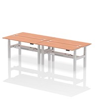 Air 4 Person Sit-Standing Bench Desk, Back to Back, 4 x 1600mm (600mm Deep), Silver Frame, Beech