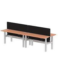 Air 4 Person Sit-Standing Bench Desk with Charcoal Straight Screen, Back to Back, 4 x 1600mm (600mm Deep), Silver Frame, Beech