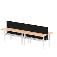 Air 4 Person Sit-Standing Bench Desk with Charcoal Straight Screen, Back to Back, 4 x 1600mm (600mm Deep), White Frame, Maple