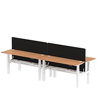 Air 4 Person Sit-Standing Bench Desk with Charcoal Straight Screen, Back to Back, 4 x 1600mm (600mm Deep), White Frame, Oak