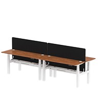 Air 4 Person Sit-Standing Bench Desk with Charcoal Straight Screen, Back to Back, 4 x 1600mm (600mm Deep), White Frame, Walnut
