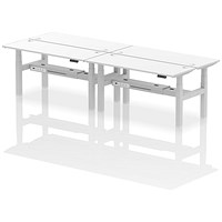 Air 4 Person Sit-Standing Bench Desk, Back to Back, 4 x 1600mm (600mm Deep), Silver Frame, White