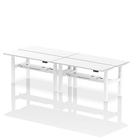 Air 4 Person Sit-Standing Bench Desk, Back to Back, 4 x 1600mm (600mm Deep), White Frame, White