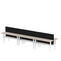 Air 6 Person Sit-Standing Bench Desk with Charcoal Straight Screen, Back to Back, 6 x 1600mm (600mm Deep), White Frame, Grey Oak
