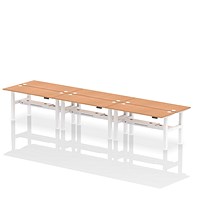 Air 6 Person Sit-Standing Bench Desk, Back to Back, 6 x 1600mm (600mm Deep), White Frame, Oak