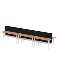 Air 6 Person Sit-Standing Bench Desk with Charcoal Straight Screen, Back to Back, 6 x 1600mm (600mm Deep), White Frame, Oak