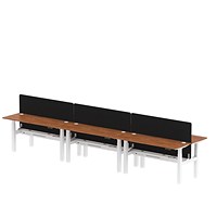 Air 6 Person Sit-Standing Bench Desk with Charcoal Straight Screen, Back to Back, 6 x 1600mm (600mm Deep), White Frame, Walnut