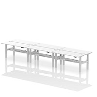 Air 6 Person Sit-Standing Bench Desk, Back to Back, 6 x 1600mm (600mm Deep), Silver Frame, White