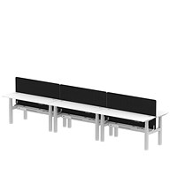 Air 6 Person Sit-Standing Bench Desk with Charcoal Straight Screen, Back to Back, 6 x 1600mm (600mm Deep), Silver Frame, White