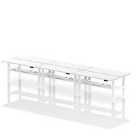 Air 6 Person Sit-Standing Bench Desk, Back to Back, 6 x 1600mm (600mm Deep), White Frame, White