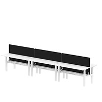 Air 6 Person Sit-Standing Bench Desk with Charcoal Straight Screen, Back to Back, 6 x 1600mm (600mm Deep), White Frame, White