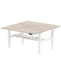 Air 2 Person Sit-Standing Scalloped Bench Desk, Back to Back, 2 x 1600mm (800mm Deep), White Frame, Grey Oak