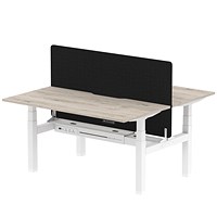 Air 2 Person Sit-Standing Scalloped Bench Desk with Charcoal Straight Screen, Back to Back, 2 x 1600mm (800mm Deep), White Frame, Grey Oak
